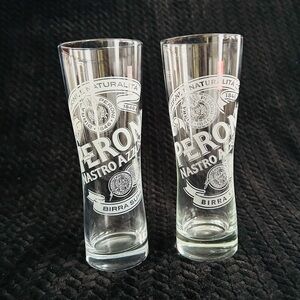 Peroni Nastro Azzurro Birra Superior Etched Italian 0.41 (Beer) Glasses Set of 2